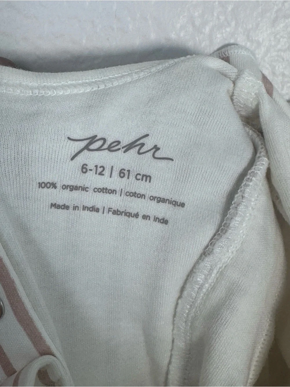 Pehr Ruffle Romper Baby 6-12M Organic Cotton Stripes Away Peony Minimalist